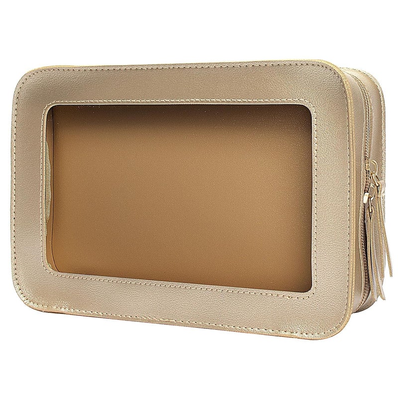 LETGO Clear Makeup Bags, TSA Approved Toiletry Bag with Zipper, Clear Makeup Organizer Fit Carry-on Travel Essentials,Clear Cosmetic Bags for Women Men (C-Gold) - Image 1